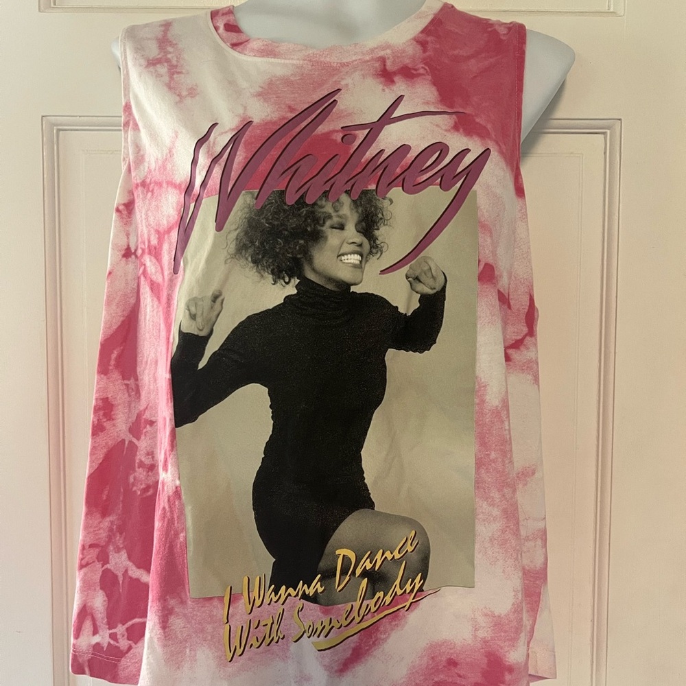 Pink and White no Sleeve Graphic Tee